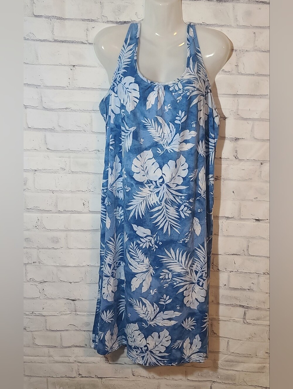 Lauren Ralph Lauren Black Label Blue White Floral Racerback Tank Dress Resort L